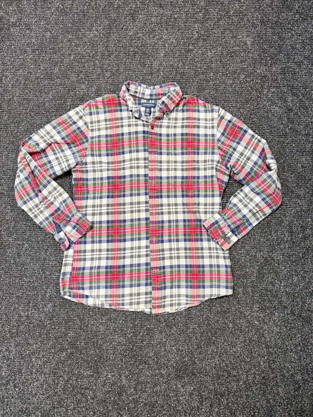 Workwear Fall Layers Quiet Luxury Lands' End Traditional Fit Plaid Flannel Butto